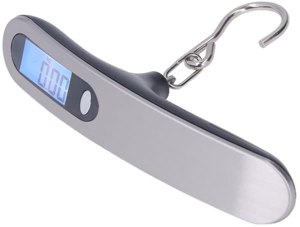 Digital bagagevægt, bærbar ABS og rustfrit stål, 50 kg kapacitet, LCD-display, fire enheder, til rejser, sølv