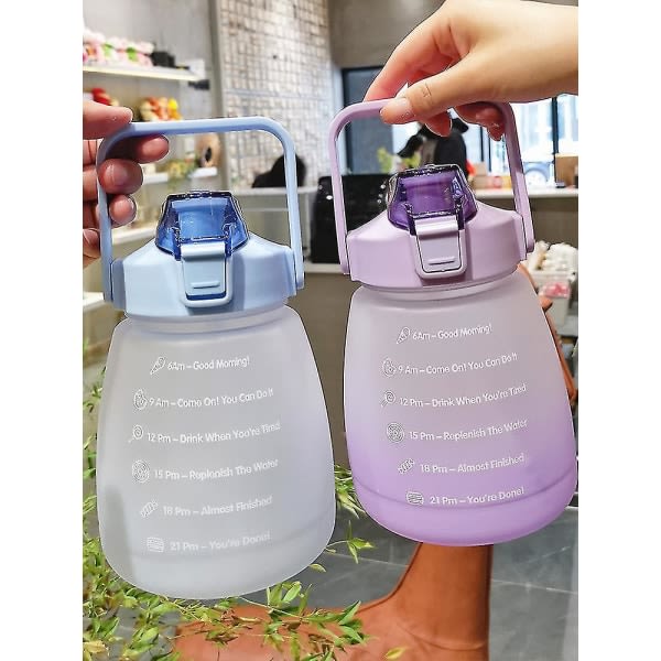 1400 ml vandflaska med tidsmarkör Läcktät sugkopp Lätt att bära Bärbar läckagesäker udendørssportvattenkokare - Jxlgv pink