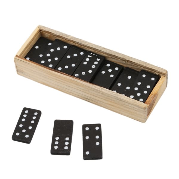 Traditionellt Domino-spel - 28 delar plus trälåda och skjutlock Barn och vuxna färg Svart szq