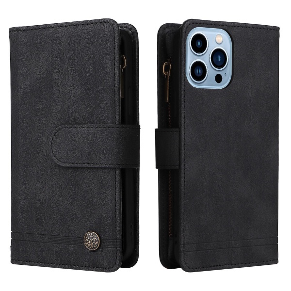 Case För Iphone 13 Pro Max Leather Flip Folio Case Med Kreditkortshållare Pengarficka Magnetiska knappar Case Kickstand Shockproof Pr Black A