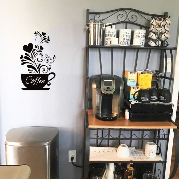 CDQ Kaffekopp + Blomma väggdekoration klistermærke, avtagbara kök skyltar