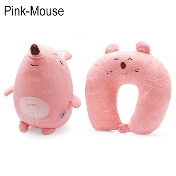 Plysjputer U-formet reisepute ROSA MUS Pink Mouse