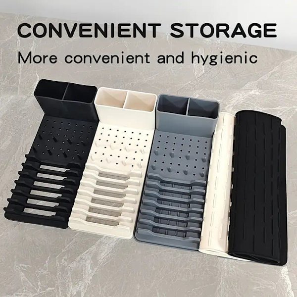 2-pack Silicone Dish Rack and Kitchen Organizer, Foldable with Removable Drainage Mat for Bowls Grå 1 set