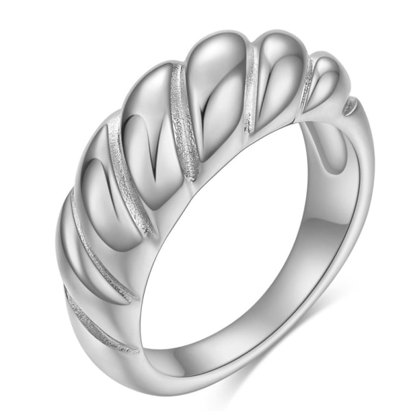 CDQ Creative Retro Simple Titanium Steel Casting Twist Personality Bread Ring (2-delad Guld Silver 18,2 mm)
