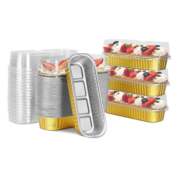 Minilimpor för engångsbruk med lock, 50 st 6,8 oz aluminiumfolie smala kakformar, rektangel Cupcake B