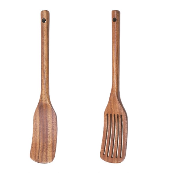 CDQ Trä köksredskap Set - 2 delar non-stick bambu trä Narrow spatula + leaking spatula