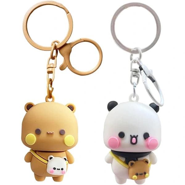 2 st Kawaii Tecknade Nyckelringar Söta Panda & Björn Berlocker för Nycklar Väskor Presenter