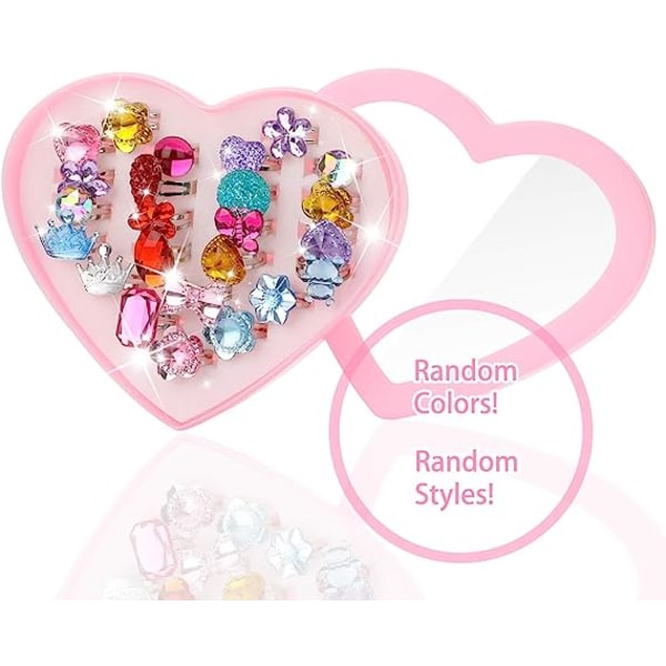 CDQ 24 stycken kristallringar för tjejer, prinsesssmyckesringar med hjärtformad presentask