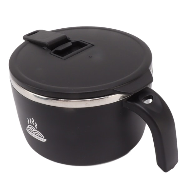 Instant Noodle Skål i Rustfrit Stål 900 ml Nuddelskål med Låg for Studerende, Kontorarbejdere, Sort