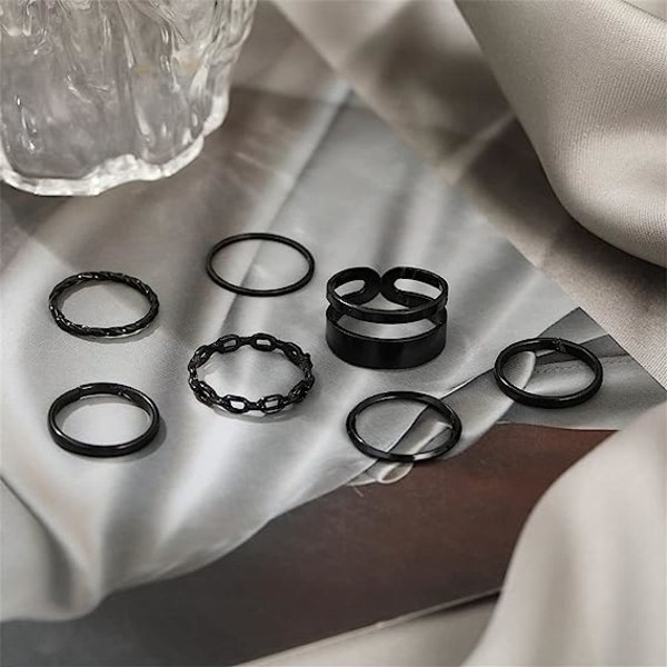 Svart Knuckle Ring Set för kvinnor för flickor Snake Chain Stacking Ring V CDQ