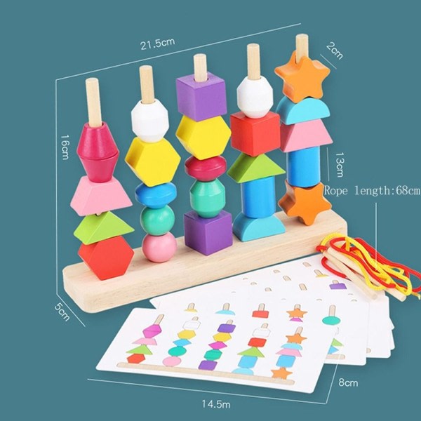 Montessori träleksaker pusselspel Färgglada pärlor 1 sett