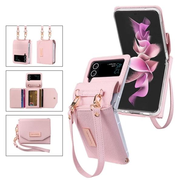 Kotelo Samsung Galaxy Z Flip 4:lle - korttipaikoilla ja hihnalla