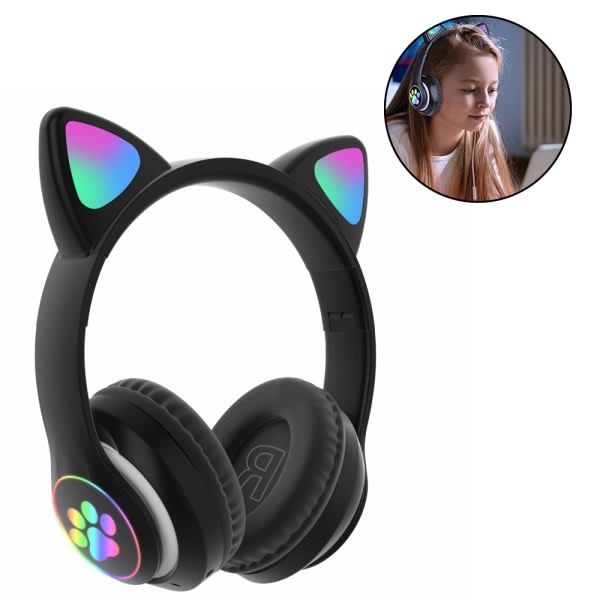 Hörlurar Cat Ear Trådløse hörlurar, LED Light Up Bluetooth Headphones Over On Ear med/mikrofon