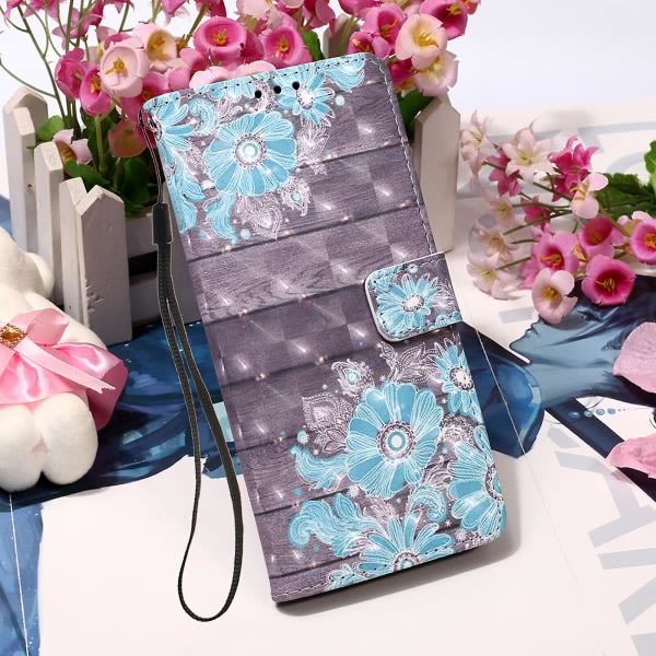 Kompatibel med Samsung Galaxy A32 4g etui 3d-mønster plånbokskort Magnetisk Etui Cover Folio - Blå blomma null ingen