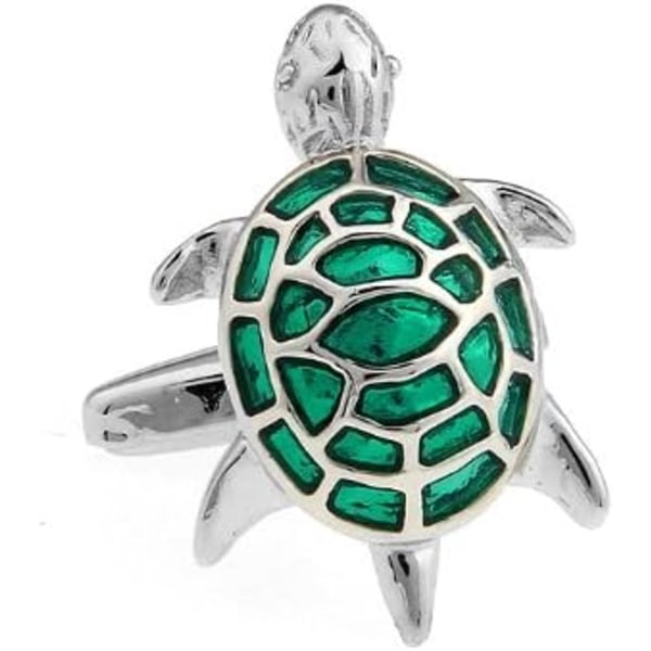 Silver och gröna manschettknappar för sköldpadda i en gratis lyxpresentation B