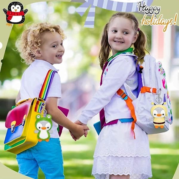 Cute Penguin Keychains 2-pack, Stuffed Penguin Plush Pendants, Little Frog and Bee, Stuffed Animals 5 inch