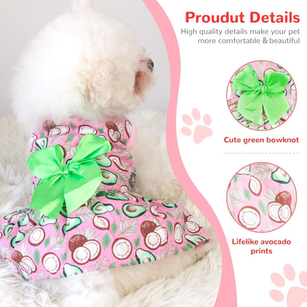 2-pack liten hundklänning Mjuk bomull sommarhundkläder flicka Rolig blommig avokadovalp prinsessklänning Söta pilbåge hundklänningar (blå/rosa,M)
