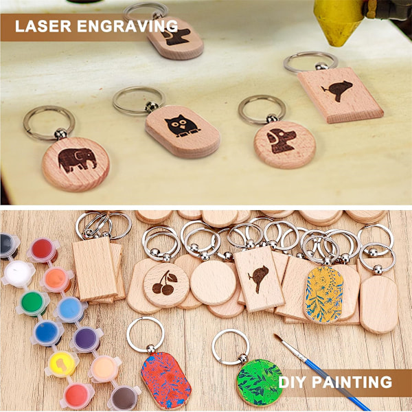 6 stk Uferdige Tre Nøkkelringer for DIY Gaver & Håndverk