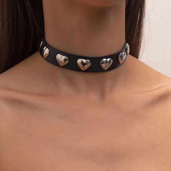 Goth Punk Hjerteformet Pig Nitar Choker Halskæde til Unisex Steampunk Halsbånd Emo Halsrem Choker Gotiske Tilbehør