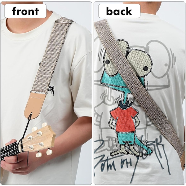 Gitarreim i bomull og lin: 145 cm justerbar gitarreim Akustisk gitar skulderreim Mandolinreim Tilbehør Light Grey
