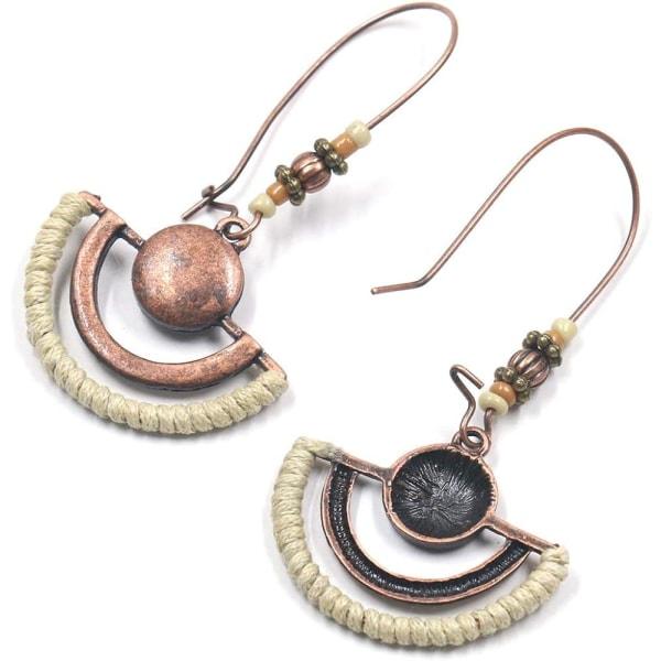 Heyone Lätt handgjord väv Boho Bohemian Fläktformade örhängen för kvinnor Geometrisk Dingle Drop Hollow Halvrund afrikansk stam etniska smycken