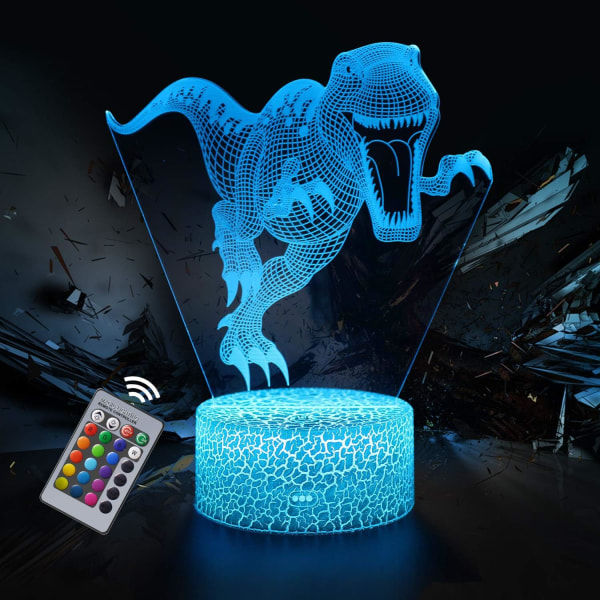 Dinosaurielampa, 3D dinosaurienattlampa för barn pojkar, 16 färger