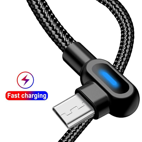 Vinklad 90 graders laddarkabel USB a till USB c / iPhone Light sva svart (TYPE-C) 2 meter