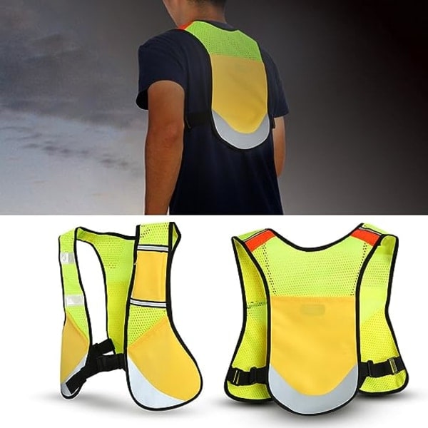 Reflekterende løbevest, multifunktion Night Vision Mesh vest med lomme til cykling, natløb, maraton (gul)