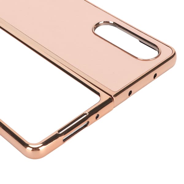 Phone Case Protective Cover for Samsung Galaxy Z Fold 4 Nano Plating Genuine Leather Scratch Resistant Pink