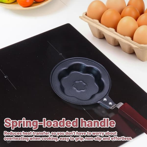 Minipanne-sett for egg og pannekaker, 2 deler, rustfritt stål, non-stick hjerte- og plommeblomstformer med trehåndtak for barnefrokost