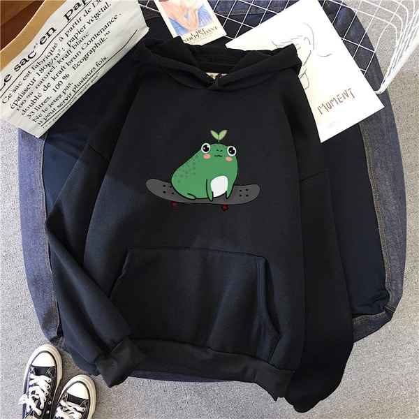 CDQ Frog on Skateboard Hoodies för tonårsflickor för kvinnor Casual Long