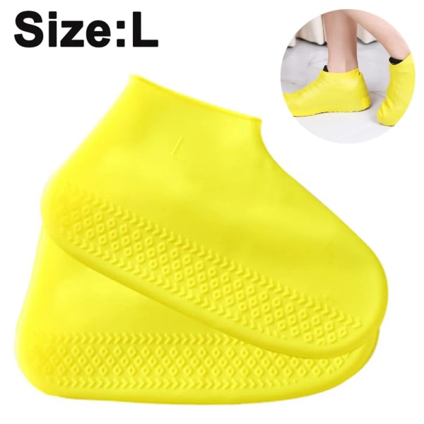 Regnskoöverdrag, återanvändbara vattentäta skoöverdrag i silikon, for skoskydd (gul, L)