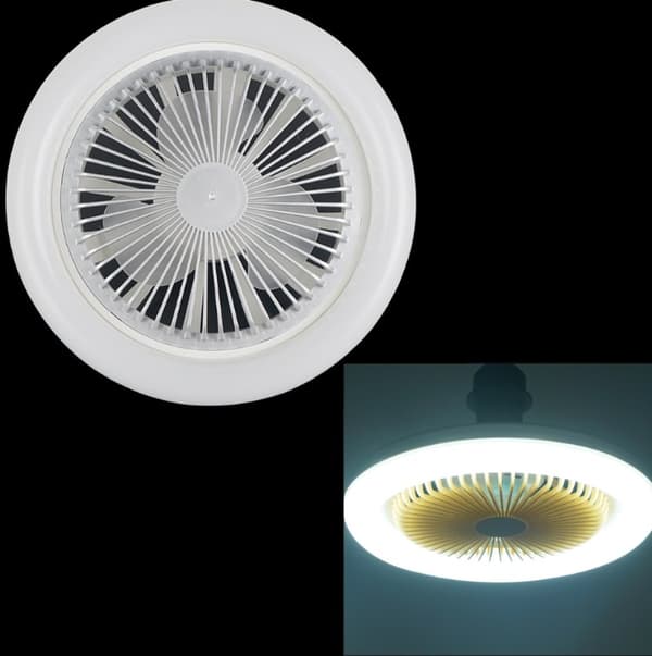 10-tommer LED-loftlampe med ventilator (hvid), E27 36W dæmpbar loftventilatorlampe, stille hvid