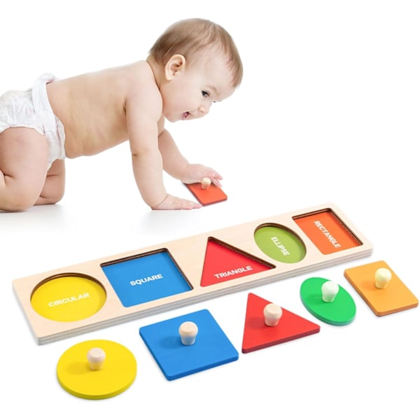 Babypuslespil, Træpuslespil med Knopper, Træpuslespil til 1-3 År Montessori Førskolepuslespil Tidlige Pædagogiske Spil