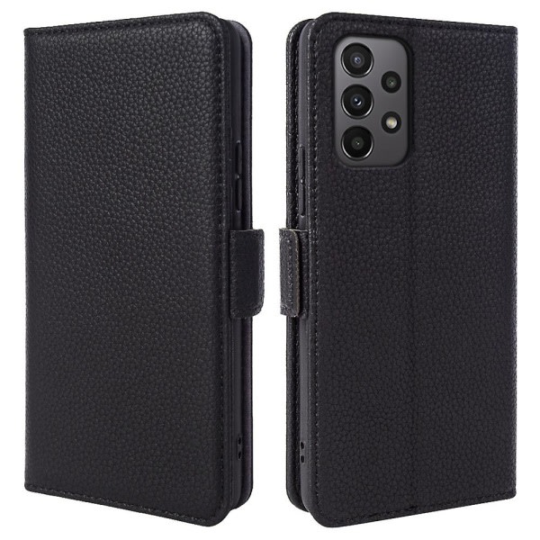 För Samsung Galaxy A72 4g / 5g äkta kohudsläder cover Litchi Texture puhelimen case Musta