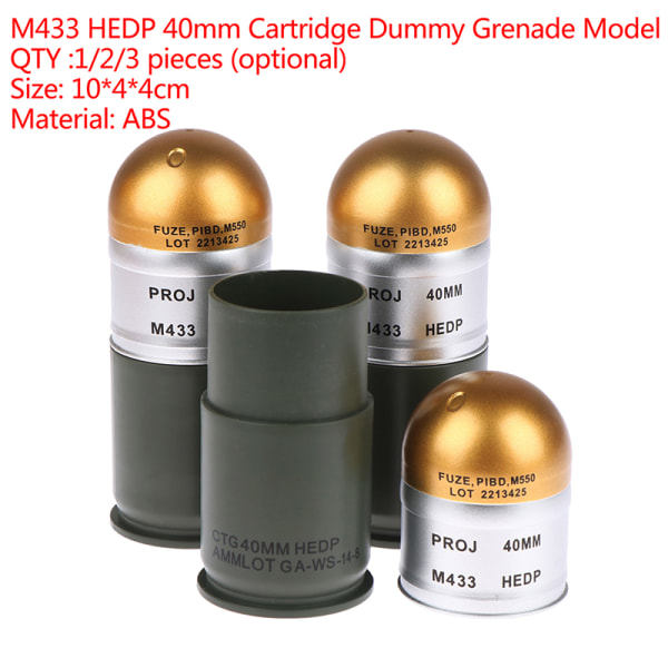 M433 HEDP 40 mm patron Dummy granat model Mini case sort 3 stk