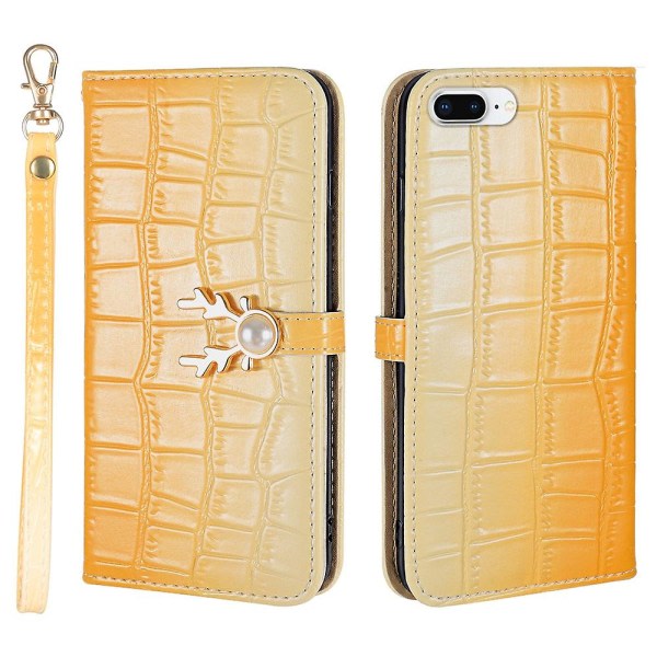 Kompatibel med Iphone 8 Plus/ Kompatibel med Iphone 7 Plus case Pattern Elk Flip Läder cover - Blå Yellow none