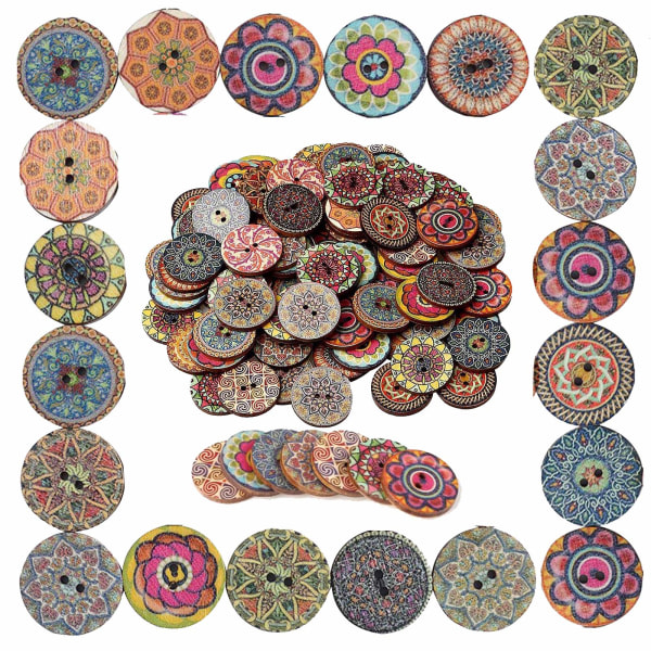 50 stk. træknapper, 1 tomme vintage runde knapper retro knapper
