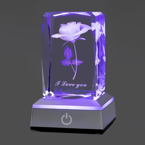 3D Rose Krystal Multifarvet Natlampe - Jeg Elsker Dig Decolamp - Perfekt Thanksgiving Julgaveidéer