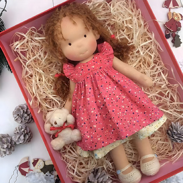Mini Jule Waldorf Dukker til Piger, Blød Sød Håndlavet Plys Dukke Børnelegetøj, Julegave Fødselsdagsgave