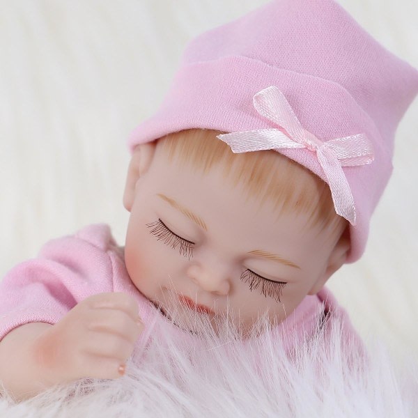 Reborn Baby Doll Realistinen Silikon Vinyyli Baby Girl 10 tums naturtrogna docka set åldrar 3+ (10 tum, Close Eyes Girl)