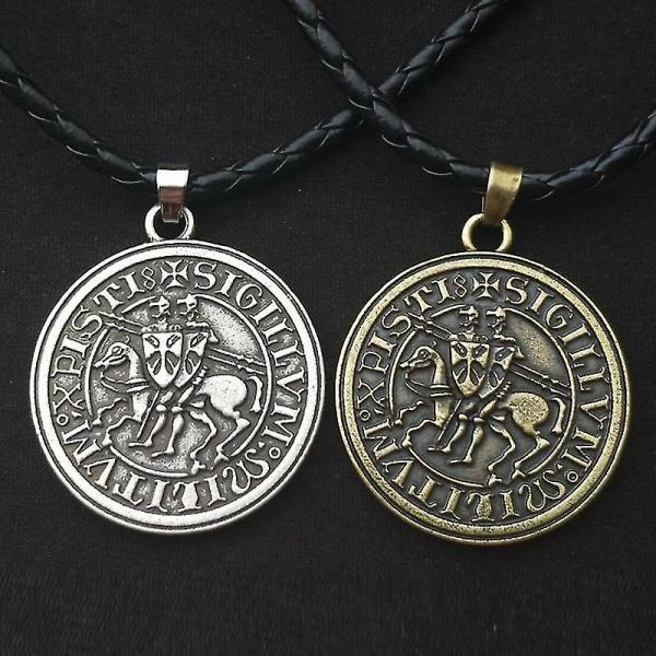 Män Amulettsmycken Viking dubbel krigshäst grekiska latinska tempelriddare Utsökt minnesmärke Sigill Hänge Halsband Gratis skepp cotton rope bronze