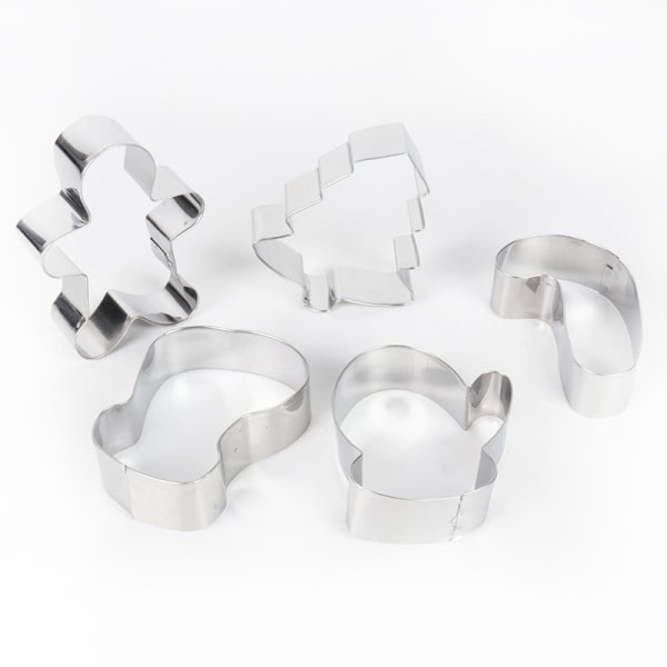 5 stk Julekake Cookie Cutter Pepparkakstråd Form Xmas Sølv
