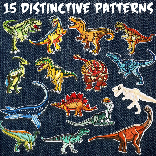 Iron-on Patches, 15 st Dinosaur Iron-on Patches Sy-on Patches for kläder T-shirt Jeans Jacka CDQ