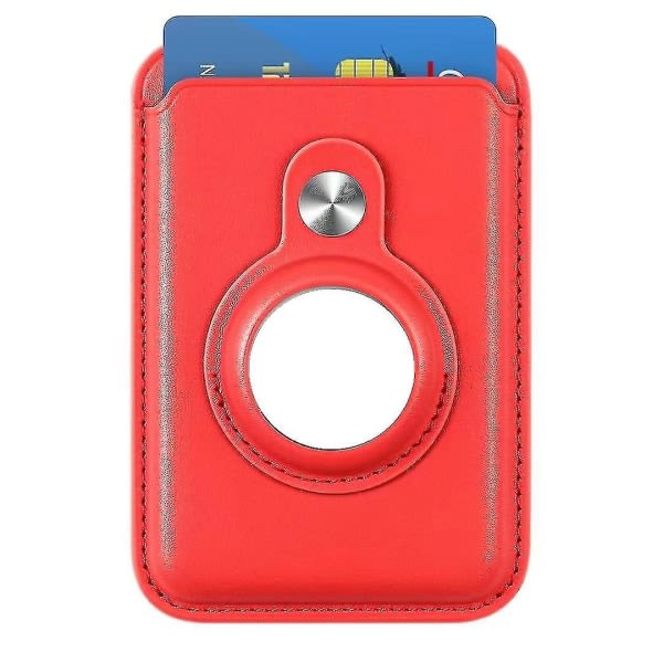 Magsafe kortplånbok kompatibel Iphone 12/13-serien med AirTag ficka Magnetisk plånbokskorthållare i läder Red