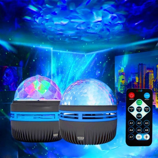 2 i 1 Norrsken och Ocean Wave-projektor, fjärrkontroll LED-projektionslampa, rumsprojektor lämplig för barn, sovrum Rechargeable model