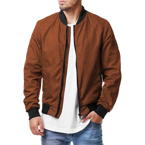 Herr Bomberjacka Långärmad Full Zip Casual Coat Ståkrage Ytterkläder med fickor caramel 4XL zdq