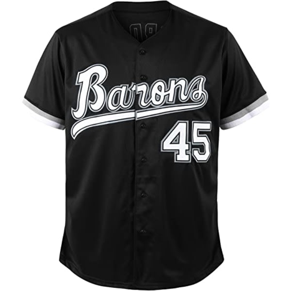 90-tals herr- og damer, Baron #45 Unisex Hiphop-klær, baseballtröjor for fest Baseballpresenter svart—XL zdq