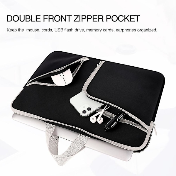Vedenpitävä kannettavan tietokoneen suojakotelo 13x9,1 tuumaa vetoketjullinen tasku Macbook Samsung Chromebook Hp Acer Lenovo - musta