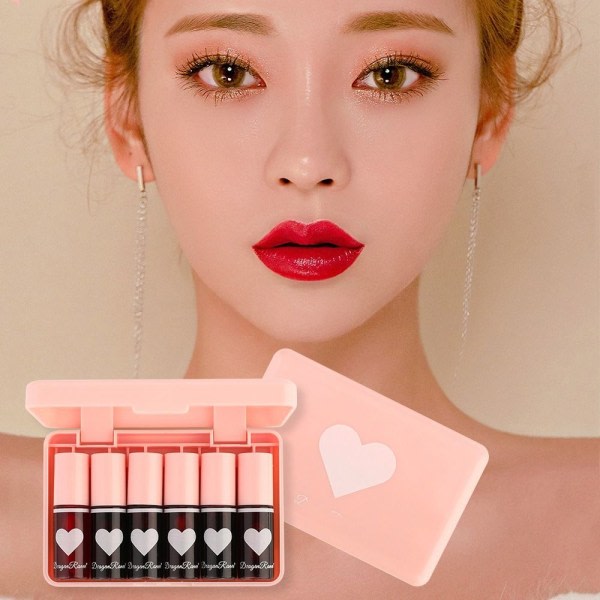 6 farger Lip Tint Stain Set Korean Lip Gloss Lip